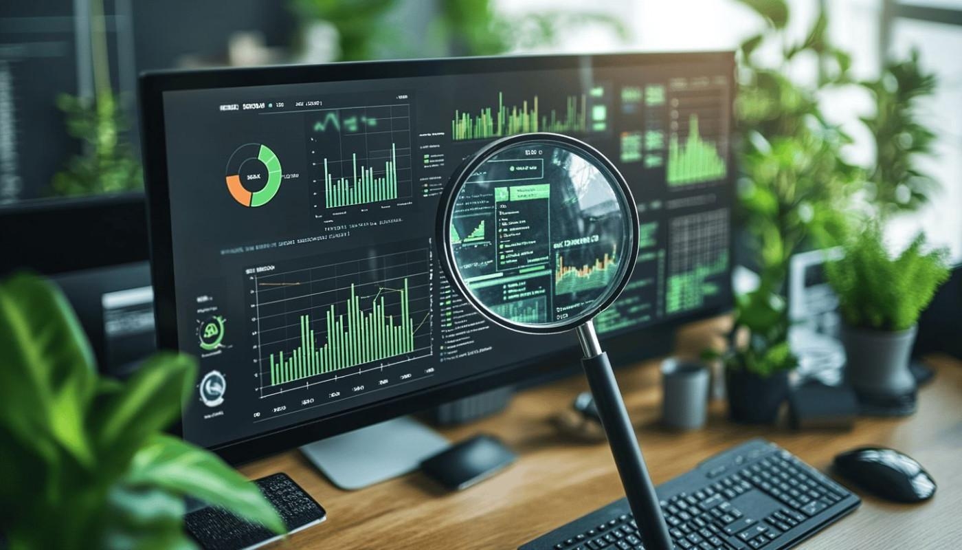 SEO specialist performing a complete website audit using analytics dashboards, technical reports, and search performance metrics.